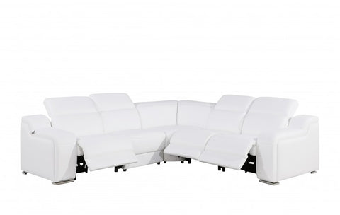 1116 DivanItalia White Top-Grain Italian Leather 5-Piece Sectional with 3 Power Reclining Seats & Power HeadrestModel:  1116-WHITE-3PWR-5PC