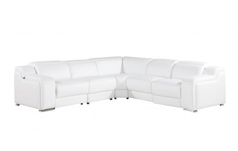 1116 DivanItalia White Top-Grain Italian Leather 5-Piece Sectional with 3 Power Reclining Seats & Power HeadrestModel:  1116-WHITE-3PWR-5PC