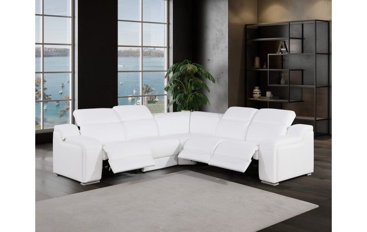 1116 DivanItalia White Top-Grain Italian Leather 5-Piece Sectional with 3 Power Reclining Seats & Power HeadrestModel:  1116-WHITE-3PWR-5PC