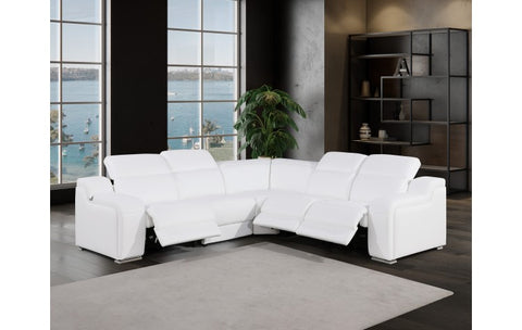 1116 DivanItalia White Top-Grain Italian Leather 5-Piece Sectional with 3 Power Reclining Seats & Power HeadrestModel:  1116-WHITE-3PWR-5PC