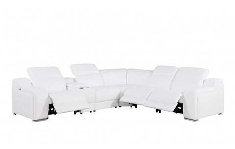 1116 DivanItalia White Top-Grain Italian Leather 6-Piece Sectional with 3 Power Reclining Seats & Power HeadrestModel:  1116-WHITE-3PWR-6PC
