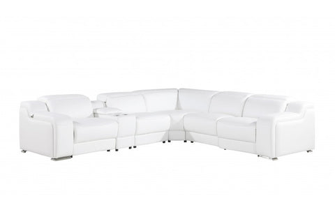 1116 DivanItalia White Top-Grain Italian Leather 6-Piece Sectional with 3 Power Reclining Seats & Power HeadrestModel:  1116-WHITE-3PWR-6PC