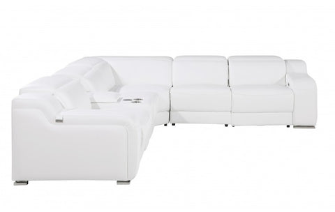 1116 DivanItalia White Top-Grain Italian Leather 6-Piece Sectional with 3 Power Reclining Seats & Power HeadrestModel:  1116-WHITE-3PWR-6PC