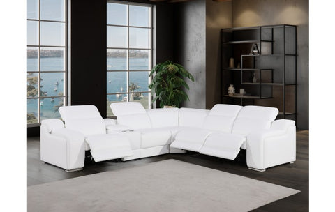 1116 DivanItalia White Top-Grain Italian Leather 6-Piece Sectional with 3 Power Reclining Seats & Power HeadrestModel:  1116-WHITE-3PWR-6PC