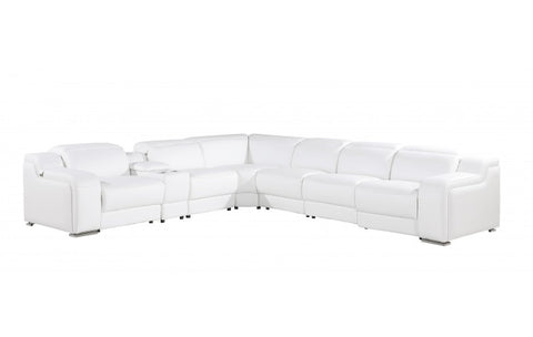 1116 DivanItalia White Top-Grain Italian Leather 7-Piece Sectional with 3 Power Reclining Seats & Power HeadrestModel:  1116-WHITE-3PWR-7PC