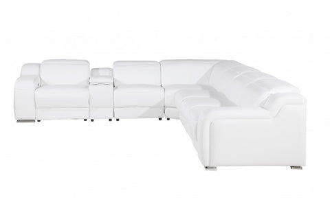 1116 DivanItalia White Top-Grain Italian Leather 7-Piece Sectional with 3 Power Reclining Seats & Power HeadrestModel:  1116-WHITE-3PWR-7PC
