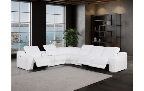 1116 DivanItalia White Top-Grain Italian Leather 7-Piece Sectional with 3 Power Reclining Seats & Power HeadrestModel:  1116-WHITE-3PWR-7PC
