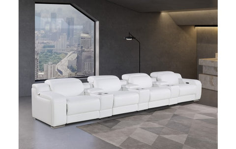1116 DivanItalia White 7-Piece Power Reclining Sofa with Power Headrest in Top Grain Italian LeatherModel:  1116-WHITE-S-7.4-HT