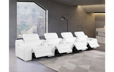 1116 DivanItalia White 7-Piece Power Reclining Sofa with Power Headrest in Top Grain Italian LeatherModel:  1116-WHITE-S-7.4-HT