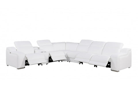1116 DivanItalia White Top-Grain Italian Leather 7-Piece Sectional with 4 Power Reclining Seats & Power HeadrestModel:  1116-WHITE-4PWR-7PC