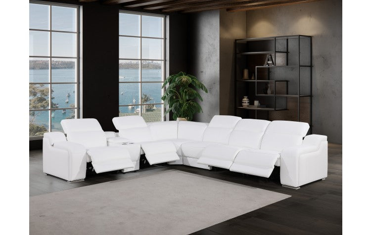1116 DivanItalia White Top-Grain Italian Leather 7-Piece Sectional with 4 Power Reclining Seats & Power HeadrestModel:  1116-WHITE-4PWR-7PC
