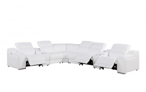 1116 DivanItalia White Top-Grain Italian Leather 8-Piece Sectional with 3 Power Reclining Seats & Power HeadrestModel:  1116-WHITE-3PWR-8PC
