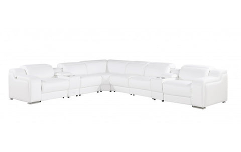 1116 DivanItalia White Top-Grain Italian Leather 8-Piece Sectional with 3 Power Reclining Seats & Power HeadrestModel:  1116-WHITE-3PWR-8PC