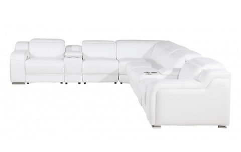 1116 DivanItalia White Top-Grain Italian Leather 8-Piece Sectional with 3 Power Reclining Seats & Power HeadrestModel:  1116-WHITE-3PWR-8PC