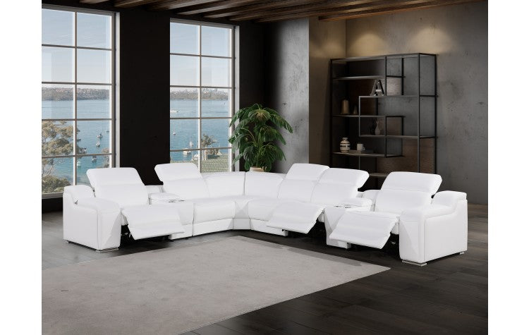 1116 DivanItalia White Top-Grain Italian Leather 8-Piece Sectional with 3 Power Reclining Seats & Power HeadrestModel:  1116-WHITE-3PWR-8PC