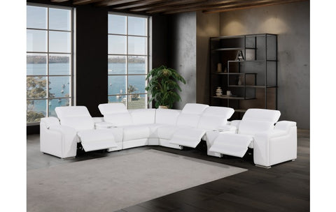 1116 DivanItalia White Top-Grain Italian Leather 8-Piece Sectional with 3 Power Reclining Seats & Power HeadrestModel:  1116-WHITE-3PWR-8PC