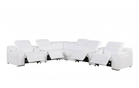 1116 DivanItalia White 8-Piece Sectional with 4 Power Recliners and Power HeadrestsModel:  1116-WHITE-4PWR-8PC
