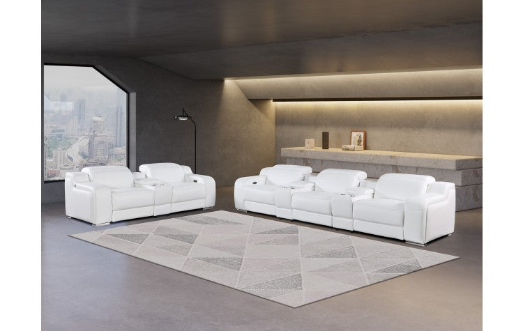 1116 DivanItalia White 8-Piece Modular Power Reclining Sofa Set with Power Headrests – Top Grain Italian LeatherModel:  1116-WHITE-8.5-HT