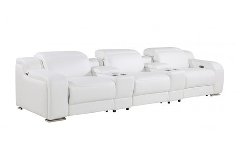 1116 DivanItalia White 5-Piece Power Reclining Sofa with Power Headrest in Top Grain Italian LeatherModel:  1116-WHITE-5.3-HT