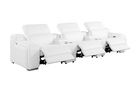 1116 DivanItalia White 5-Piece Power Reclining Sofa with Power Headrest in Top Grain Italian LeatherModel:  1116-WHITE-5.3-HT