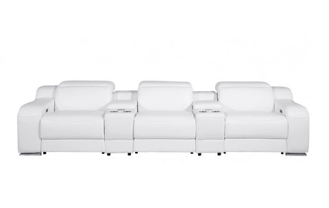 1116 DivanItalia White 5-Piece Power Reclining Sofa with Power Headrest in Top Grain Italian LeatherModel:  1116-WHITE-5.3-HT