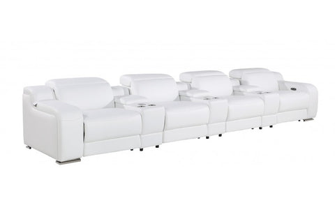 1116 DivanItalia White 7-Piece Power Reclining Sofa with Power Headrest in Top Grain Italian LeatherModel:  1116-WHITE-S-7.4-HT