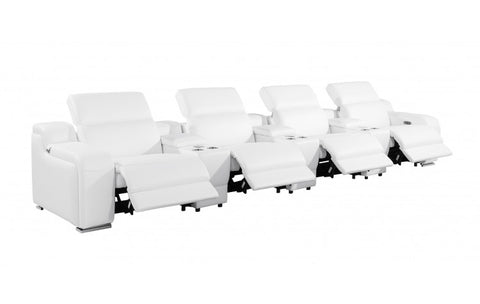 1116 DivanItalia White 7-Piece Power Reclining Sofa with Power Headrest in Top Grain Italian LeatherModel:  1116-WHITE-S-7.4-HT