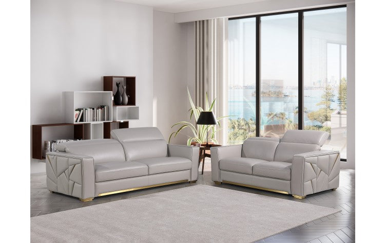 1120 DivanItalia Light Gray Sofa and Loveseat Set – Top Grain Italian LeatherModel:  1120-LT-GREY-2PC