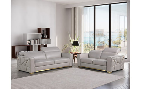1120 DivanItalia Light Gray Sofa and Loveseat Set – Top Grain Italian LeatherModel:  1120-LT-GREY-2PC
