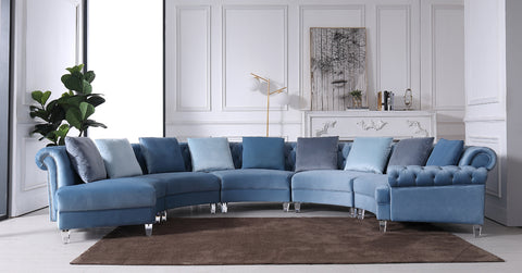 Divani Casa Darla Modern Blue Velvet Curved Sectional Sofa Model VG2T1124-5P-BLU