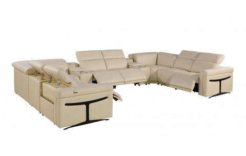 1126 DivanItalia Beige 10-Piece Sectional with 4 Power Recliners and Power HeadrestsModel:  1126-BEIGE-10PC-4PWR-U-SECTIONAL-GROUP