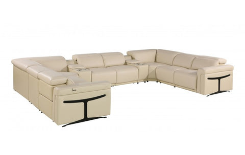 1126 DivanItalia Beige 10-Piece Sectional with 4 Power Recliners and Power HeadrestsModel:  1126-BEIGE-10PC-4PWR-U-SECTIONAL-GROUP