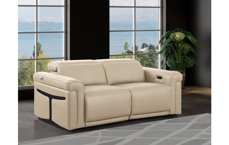 1126 DivanItalia Beige Top Grain Italian Leather Loveseat with Power HeadrestModel:  1126-BEIGE-2.2-HT