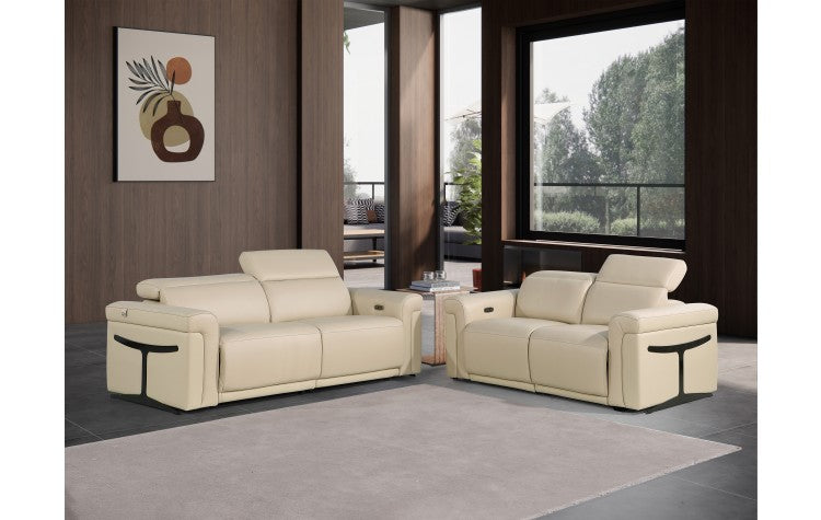 1126 DivanItalia Beige Top Grain Italian Leather Power Reclining Sofa and Loveseat Set with Power HeadrestModel:  1126-BEIGE-2PC