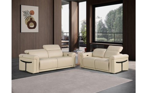 1126 DivanItalia Beige Top Grain Italian Leather Power Reclining Sofa and Loveseat Set with Power HeadrestModel:  1126-BEIGE-2PC