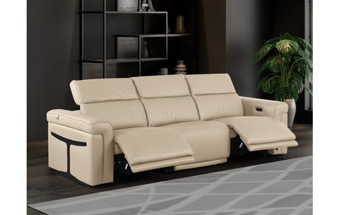 1126 DivanItalia Beige Top Grain Italian Leather Power Reclining Sofa with Dual Recliners and Power HeadrestsModel:  1126-BEIGE-3.2-S-HT