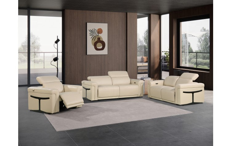 1126 DivanItalia Beige Top Grain Italian Leather Power Reclining Sofa Set with Power HeadrestModel:  1126-BEIGE
