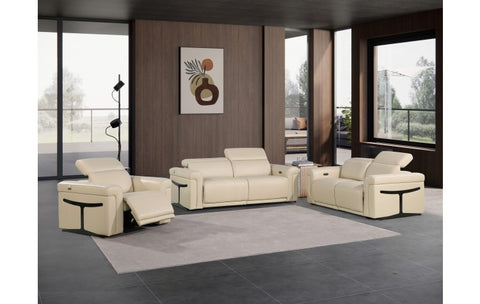 1126 DivanItalia Beige Top Grain Italian Leather Power Reclining Sofa Set with Power HeadrestModel:  1126-BEIGE