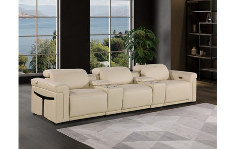 1126 DivanItalia Beige 5-Piece Power Reclining Sofa with Power Headrest in Top Grain Italian LeatherModel:  1126-BEIGE-5.3-HT