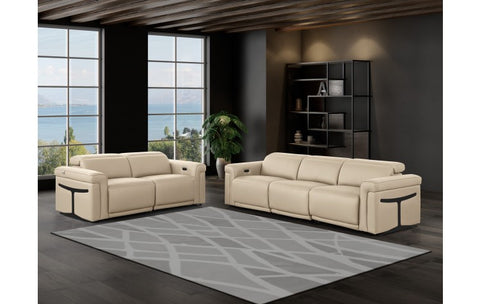 1126 DivanItalia Beige Modular Power Reclining Sofa and Loveseat Set – Top Grain Italian Leather with Power HeadrestsModel:  1126-BEIGE-5.4-HT-2PC