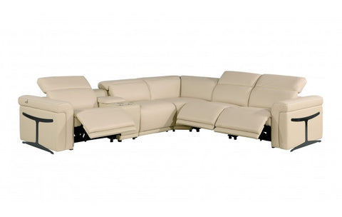 1126 DivanItalia Beige 6-Piece Sectional with 3 Power Recliners and Power HeadrestsModel:  1126-BEIGE-3PWR-6PC