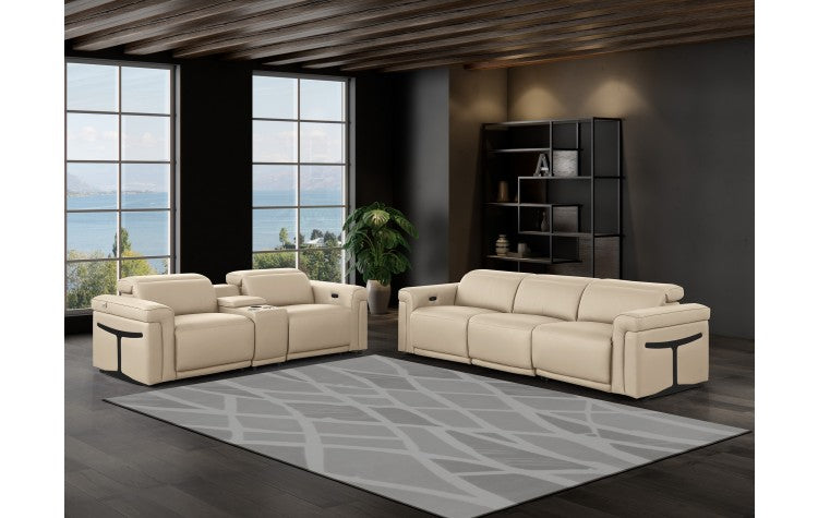1126 DivanItalia Beige 6-Piece Modular Power Reclining Sofa and Loveseat Set with Power Headrests - Top Grain Italian LeatherModel:  1126-BEIGE-6.5-HT