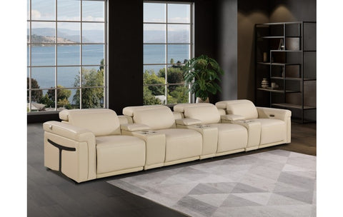 1126 DivanItalia Beige 7-Piece Power Reclining Sofa with Power Headrest in Top Grain Italian LeatherModel:  1126-BEIGE-7.4-HT