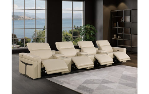 1126 DivanItalia Beige 7-Piece Power Reclining Sofa with Power Headrest in Top Grain Italian LeatherModel:  1126-BEIGE-7.4-HT