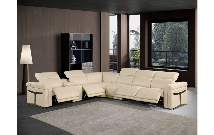 1126 DivanItalia Beige 7-Piece Sectional with 4 Power Recliners and Power HeadrestsModel:  1126-BEIGE-4PWR-7PC