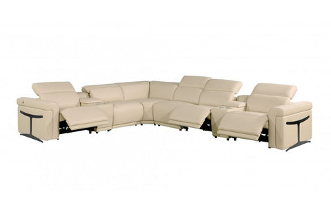 1126 DivanItalia Beige 8-Piece Sectional with 3 Power Recliners and Power HeadrestsModel:  1126-BEIGE-3PWR-8PC