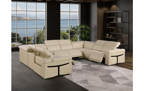 1126 DivanItalia Beige 8-Piece Sectional with 4 Power Recliners and Power Headrests (No Consoles)Model:  1126-BEIGE-8PC-4PWR-U-NC-SECTIONAL-GROUP