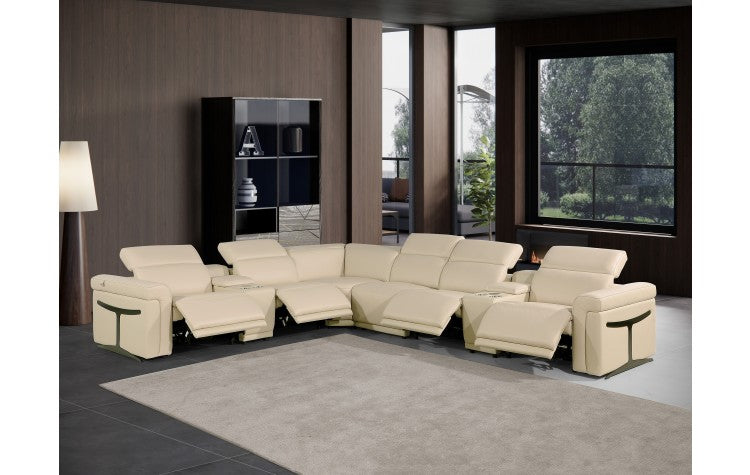1126 DivanItalia Beige 8-Piece Sectional with 4 Power Recliners and Power HeadrestsModel:  1126-BEIGE-4PWR-8PC