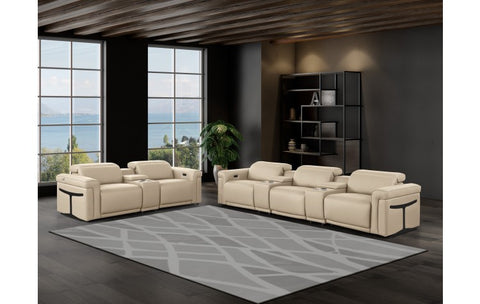 1126 DivanItalia Beige 8-Piece Modular Power Reclining Sofa Set with Power Headrests – Top Grain Italian LeatherModel:  1126-BEIGE-8.5-HT