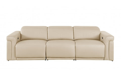 1126 DivanItalia Beige Top Grain Italian Leather Power Reclining Sofa with Dual Recliners and Power HeadrestsModel:  1126-BEIGE-3.2-S-HT